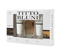 TITTO BLUNI - Assoluto Uomo Colonia 75 ml + After Shave 75 ml + Gel de Baño 75 ml, Estuche de Regalo Hombre, Eau de Toilette Natural y Masculina, Aroma Floral Amaderado, Fragancia Fresca y Duradera