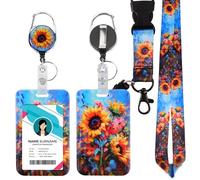 Titular de la insignia de la identificación con el cordón Breakaway para, carrete retráctil de la insignia, clips desprendibles de la insignia del nombre (Girasol 1)