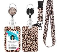 Titular de la insignia de la identificación con el cordón Breakaway para, carrete retráctil de la insignia, clips desprendibles de la insignia del nombre, correa del cordón (Leopardo)