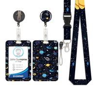 Titular de la tarjeta de cielo estrellado, tarjeta de identificación, cordón desmontable con clip retráctil, se puede utilizar para tarjetas de visita, tarjetas de puerta, tarjetas de identificación