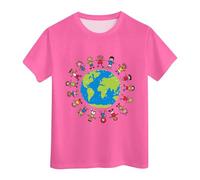 Título del producto Tops Tops cómodos y ligeros de manga corta con estampado de dibujos animados Tierra para niños Alta transpirabilidad Comodidad, Rosa intenso., 6-7 años
