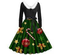 Título del producto: vestido de Navidad de una línea con cuello en V cuello sintético para mujer, verde, 5XL