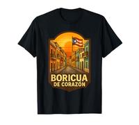 TítuloPuerto Rico Boricua De Corazon Old San Juan Flag Street Camiseta