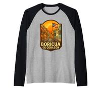 TítuloPuerto Rico Boricua De Corazon Old San Juan Flag Street Camiseta Manga Raglan