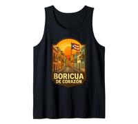 TítuloPuerto Rico Boricua De Corazon Old San Juan Flag Street Camiseta sin Mangas