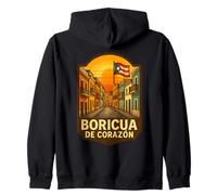 TítuloPuerto Rico Boricua De Corazon Old San Juan Flag Street Sudadera con Capucha