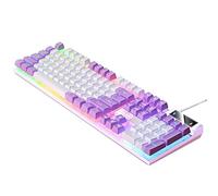 Tityvirnix Teclado mecánico para juegos USB RGB retroiluminado para PC, juegos, oficina, blanco, morado, 435 x 130 x 25 mm
