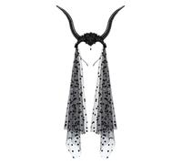 Tiudad Del Cuello De Oveja De Halloween - Diadema De Cuerno De Cabra Gótica Con Velo | Accesorio De Disfraces De Horn Horns Para Adultos | Tocado De Malla Negra Para La Fiesta De Cosplay Diadema Decor