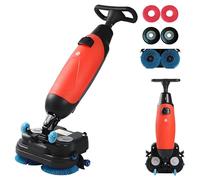 Tiuheyo Fregadora Industrial inalámbrica para Suelos con cepillos giratorios Dobles de 17 Pulgadas y Cabezal Giratorio de 360° para baldosas y hormigón con Juntas.