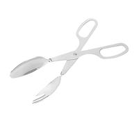 Tiuimk Pinzas de ensalada de acero inoxidable, combinación duradera de tenedor y cuchara con asas estilo tijera, ideal para servir ensalada, carnes, queso, mariscos, 10.5 pulgadas, plateado