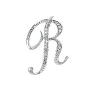 TIVAS Broche de decoración con Letras Iniciales de Diamantes de imitación de Cristal Transparente Plateado, joyería