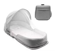 Tivezlor Cuna de Viaje portátil para bebé, Tumbona Plegable, cómoda y Suave, con mosquitera y Dosel 2 en 1, Color Gris.