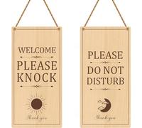 Tivleed Señal de puerta con texto en inglés "Do Not Disturb - Placa acrílica de efecto reversible con diseño de sol y luna, avisos de bienvenida por favor golpe" y "reunión en sesión" (20 x 10 cm