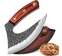 Tivoli Cuchillo de Pizza Profesional - Hoja afilada anticorrosiva de acero al carbono, Hacha de Pizza, Cortapizzas Hecho a Mano con Funda de Cuero