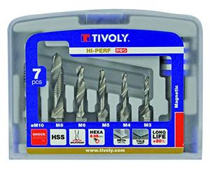 TIVOLY 10502970001 - Estuche FTH HEXA 6 brocas-machos avellanador HSS M3 M4 M5 M6 M8 M10 mango hexa 1/4’’+1 PP