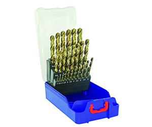 TIVOLY 11455070017 - Estuche G 25 brocas HSS E5, corte meulado cilíndrico corto, punta en cruz, contiene 1 a 13 mm de diámetro por 1/2 mm