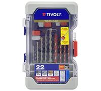 Tivoly 11901170061 - Caja para brocas (22 unidades, cartón, concreto, madera y 3 topes de profundidad para brocas de 3 a 12 mm), color rojo y gris