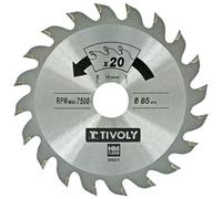 TIVOLY - Cuchilla para mini-Scie circular - Ø 85 mm x 1,3 mm - Corte rápido y limpio - Dentado alterado (ATB) 20 dientes - Para cortar madera, melamina y plástico