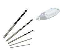 TIVOLY - Estuche de 5 minimecas de madera con 3 puntas - Ø1-1,5-2-2,5-3 mm - Perforación en la madera - Sujeción: cola cilíndrica similar al diámetro de los taladros - Para DREMEL/PROXXON