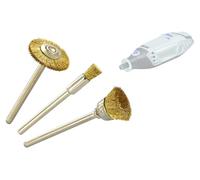 TIVOLY - Juego de 3 cepillos de latón multiformas - Pincel (Ø5 mm), corte (Ø12 mm), circular (Ø19 mm) - Cepillado de madera y metales blandos - Sujeción: cola cilíndrica Ø3,2 mm - Para DREMEL /