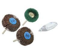 TIVOLY - Juego de 3 ruedas abrasivas G80/G120/G240 + piloto - lijado de madera y metal - Sujeción: cola cilíndrica Ø3,2 mm - para DREMEL/PROXXON y otras máquinas multifunción