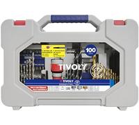 TIVOLY - Maletín de 100 piezas taladrado + tornillos + extractores - 14 brocas metálicas, 8 brocas de madera y 4 mechas de madera, 7 brocas de hormigón, 4 extractores, 50 puntas de atornillado y otros