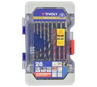 TIVOLY - Maletín de 28 piezas: 8 brocas metálicas, 4 brocas de hormigón/azulejos, 6 brocas de madera, 2 brocas de diamante de agua, 7 puntas de atornillado, 1 soporte magnético Quick Change