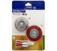 Tivoly XT20252580207 - Juego de 3 cepillos para taladro (6 mm, corte 50 mm, circular, 75 mm, 24 mm, hilo de nailon rojo)