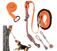 Tivray Juguete Bungee de Exterior para Perros, Juguete Colgante de Tira y Afloja con 3 Cuerdas para Masticar, Cuerda Retráctil Desde Árbol para Perros Pequeños, Medianos y Grandes, Naranja+Negro