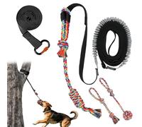 Tivray Juguete Bungee de Exterior para Perros, Juguete Colgante de Tira y Afloja con 3 Cuerdas para Masticar, Cuerda Retráctil Desde Árbol para Perros Pequeños, Medianos y Grandes, Negro+Gris