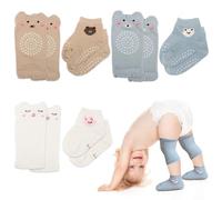 TIVUNORON 6 Pares Rodilleras y Calcetines para Bebé, Rodilleras Antideslizantes para Niños, Calcetines Elásticos de Gateo para Bebé, Cómodos y Transpirables, para Bebés de 0-12 Meses