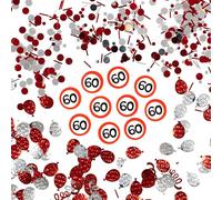 Tiwoca Decoración para 60 cumpleaños - Mezcla de confeti rojo y blanco con aspecto de señal de tráfico número 60 - Decoración de cumpleaños inusual e ideas de regalo divertidas para hombres y mujeres