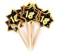 Tiwoca decoración para el 18 cumpleaños - 12 Palillos decorativos en negros y dorados de aspecto elegante con número „18“ - Decoraciones originales y divertidas, ideales como regalo para chico y chica