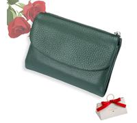 tiwuuyo Cartera Unisex de Piel auténtica Pebble con RFID, antirrobo, Suave, Corta, con Cremallera y Tarjetero (Dark Green)