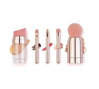 Tixiyu Juego de brochas de maquillaje portátiles multifunción 5 en 1 con diseño retráctil para cabello denso para viajes, fibra sintética/plástico para oficina, viajes (chapado en oro rosa)