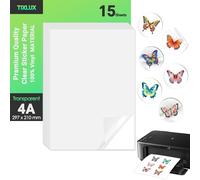 Tixlux 15 hojas de papel adhesivo de vinilo para impresora de inyección de tinta, transparente, autoadhesivo, se seca rápidamente, colores vivos, tamaño A4 297x210mm