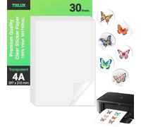 Tixlux 30 hojas de papel adhesivo de vinilo para impresora de inyección de tinta, transparente, autoadhesivo, se seca rápidamente, colores vivos, tamaño A4 297x210mm