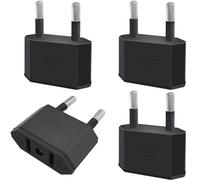 Tixlux 4 Piezas Adaptador Enchufe Americano a Español, Adaptador Enchufe Americano a Europeo, Adaptador de Enchufe Viaje para Europa/USA/US/Francia/Alemania/España/Australia/Austria, Negro