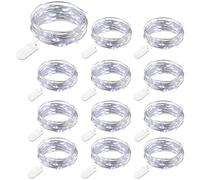 TIYUPA 12 Piezas Cadena de Luces con Pilas, 20 LEDs 2M Alambre de Cobre Guirnaldas Luces, IP65 Impermeable Luces Decorativas para Navidad Fiesta Hogar Bodas, Blanco Frío