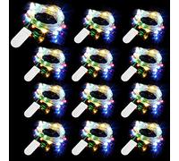 TIYUPA 12 Piezas Cadena de Luces con Pilas, 20 LEDs 2M Alambre de Cobre Guirnaldas Luces, IP65 Impermeable Luces Decorativas para Navidad Fiesta Hogar Bodas, Colorido
