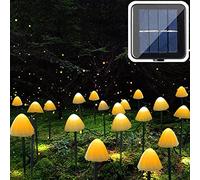 TIYUPA 20 LED Luces Solares Exterior Hadas Jardín, 5M Hongo Cadena de Luces, 8 Modos Impermeable Luces de Estaca Suelo Lámpara Decoración para Fiesta Vallas Boda Navideña, Blanco Cálido