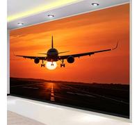 Tizhweqo Papel Pintado Pared Avión Papel Pintado Efecto 3D Paisaje del Atardecer Salón Dormitorio Fotomurales Tejido No Tejido Murales Decorativos Pared Wallpaper for Walls (350x256 cm) 6205v