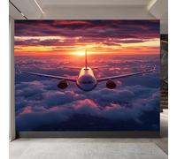 Tizhweqo Papel Pintado Pared Avión Papel Pintado Efecto 3D Patrón de Avión Salón Dormitorio Fotomurales Tejido No Tejido Murales Decorativos Pared Wallpaper for Walls (400x280 cm) 3182v