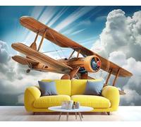 Tizhweqo Papel Pintado Pared Avión Papel Pintado Efecto 3D Patrón de Avión Salón Dormitorio Fotomurales Tejido No Tejido Murales Decorativos Pared Wallpaper for Walls (150x105 cm) 3121v