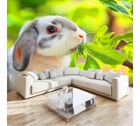 Tizhweqo Papel Pintado Pared Conejo Papel Pintado Efecto 3D Estilo Jungla Salón Dormitorio Fotomurales Tejido No Tejido Murales Decorativos Pared Wallpaper for Walls (300x210 cm) 340v