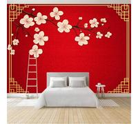 Tizhweqo Papel Pintado Pared Estilo Japonés Papel Pintado Efecto 3D Flores de Cerezo Salón Dormitorio Fotomurales Tejido No Tejido Murales Decorativos Pared Wallpaper for Walls (150x105 cm) 385v