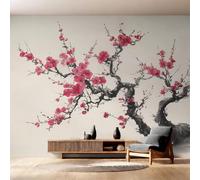 Tizhweqo Papel Pintado Pared Flores de Cerezo Papel Pintado Efecto 3D Estilo Japonés Salón Dormitorio Fotomurales Tejido No Tejido Murales Decorativos Pared Wallpaper for Walls (200x140 cm) 3858v