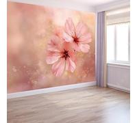 Tizhweqo Papel Pintado Pared Flores de Cerezo Papel Pintado Efecto 3D Gradiente Rosa Salón Dormitorio Fotomurales Tejido No Tejido Murales Decorativos Pared Wallpaper for Walls (450x315 cm) 15v