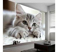 Tizhweqo Papel Pintado Pared Gato Papel Pintado Efecto 3D Lindo Gato Salón Dormitorio Fotomurales Tejido No Tejido Murales Decorativos Pared Wallpaper for Walls (450x315 cm) 303v