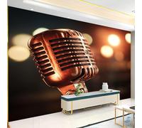 Tizhweqo Papel Pintado Pared Micrófono Antiguo Papel Pintado Efecto 3D Musica Salón Dormitorio Fotomurales Tejido No Tejido Murales Decorativos Pared Wallpaper for Walls (200x140 cm) 5602v